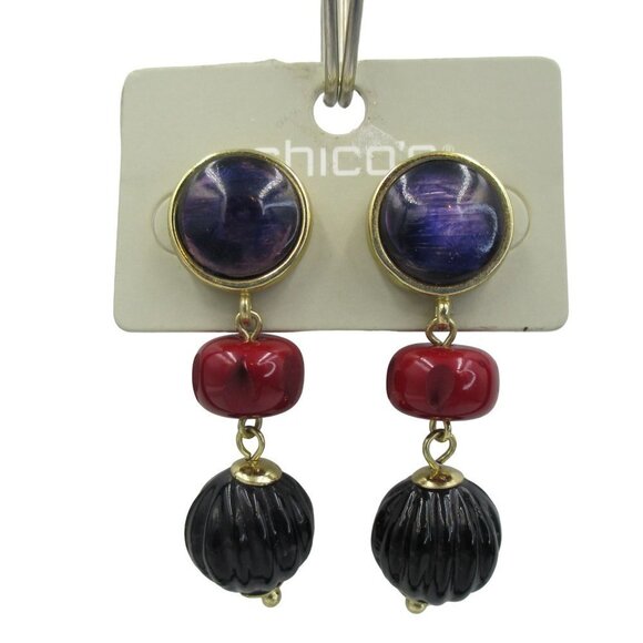 Chico's Red and Purple Linear Textured Drop Earrings NWT - Picture 3 of 5
